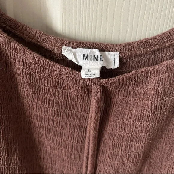 Mine Brown Smocked Peplum Blouse with Puff Sleeves - Picture 2 of 5